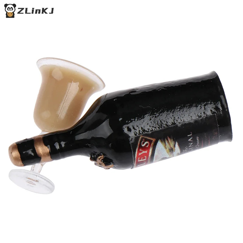 ▶1/12 Dollhouse Miniature Wine Bottle Set with cup Simulation Drinks Model Toys Zpaxo