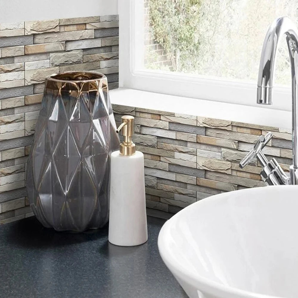 7Pcs Brick Pattern Wall Stickers 3D Peel and Stick Wall Paper Self Adhesive Wall Tile Sticker for Kitchen Bathroom Home Decor Zpaxo