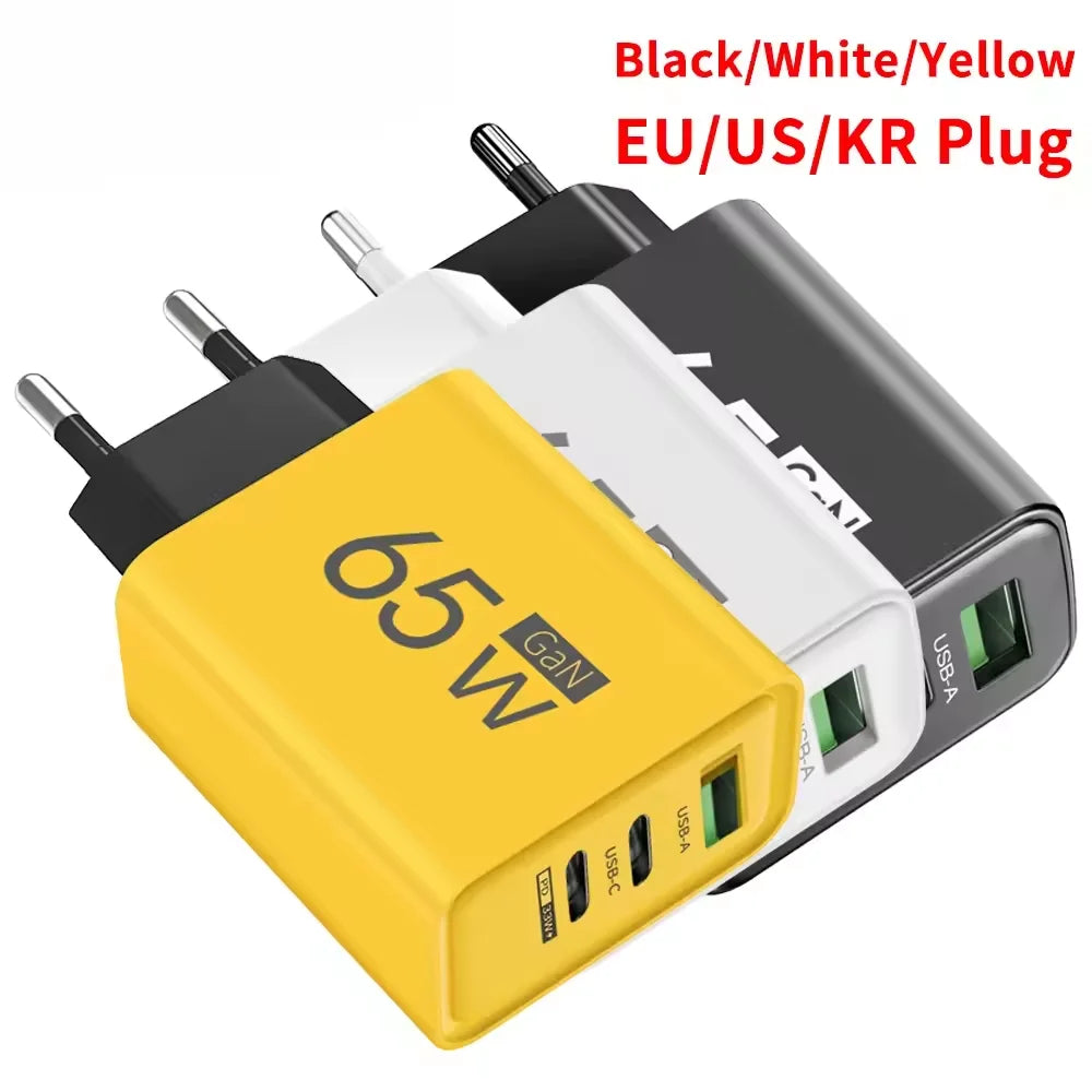 65W 3 Port GaN USB Charger Type C Fast Charging Phone Charger Adapter For iPhone Samsung Xiaomi Huawei Quick Charge Wall Charger Zpaxo