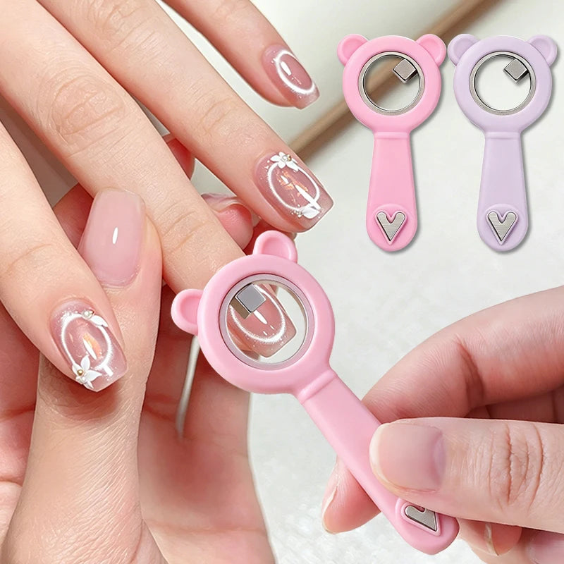 New Double-headed Little Bear Cat Eye Magnet Strong Ring Magnetic Tool for Hollow Heart Effect Strong DIY Nail Art Manicure Tool Zpaxo