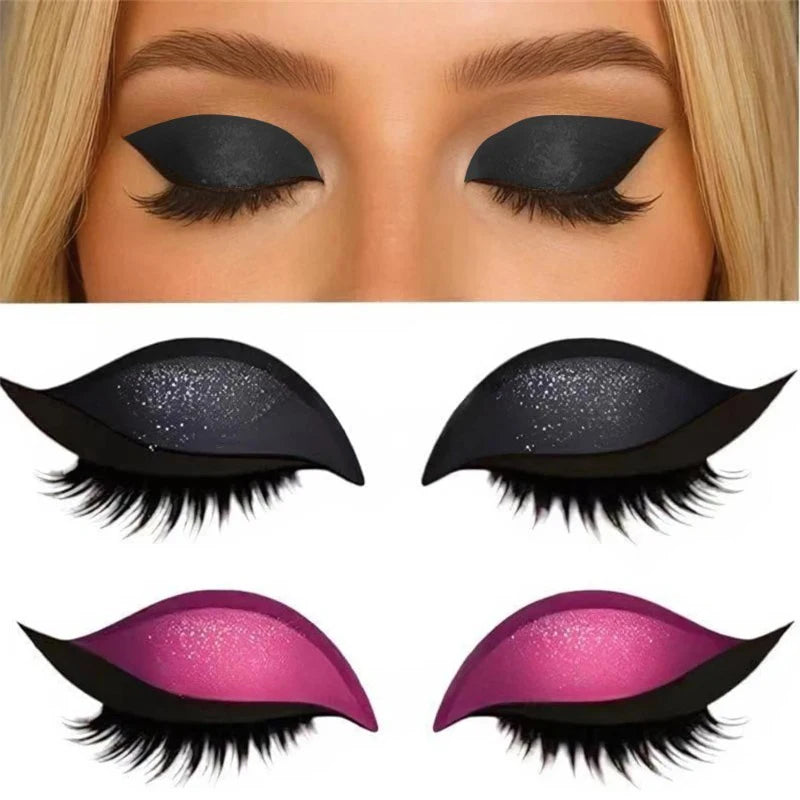 1/2 Pair Reusable Lazy Eye Shadow Eyelash Patch 2-In-1 Eyes Makeup Sticker With False Lashes &Eyeshadow Waterproof Cosmetic Tool Zpaxo Black and Pink