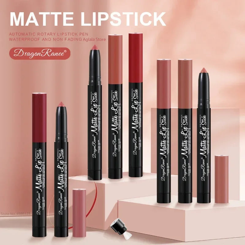 12 Colors Lipstick Pencil Matte Velvet Waterproof Long-lasting Non-stick Cup Lip Stick Sexy Rose Red Automatic Lip Liner Makeup Zpaxo