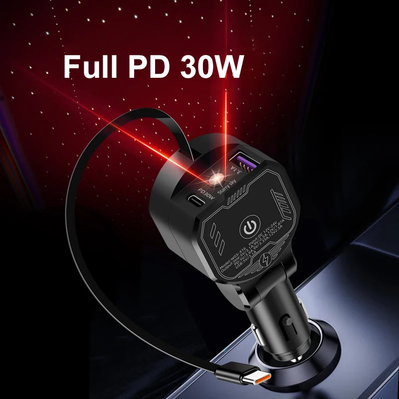UYUXIO Retractable Car Phone Charger Adapter Starlight Full PD 30W