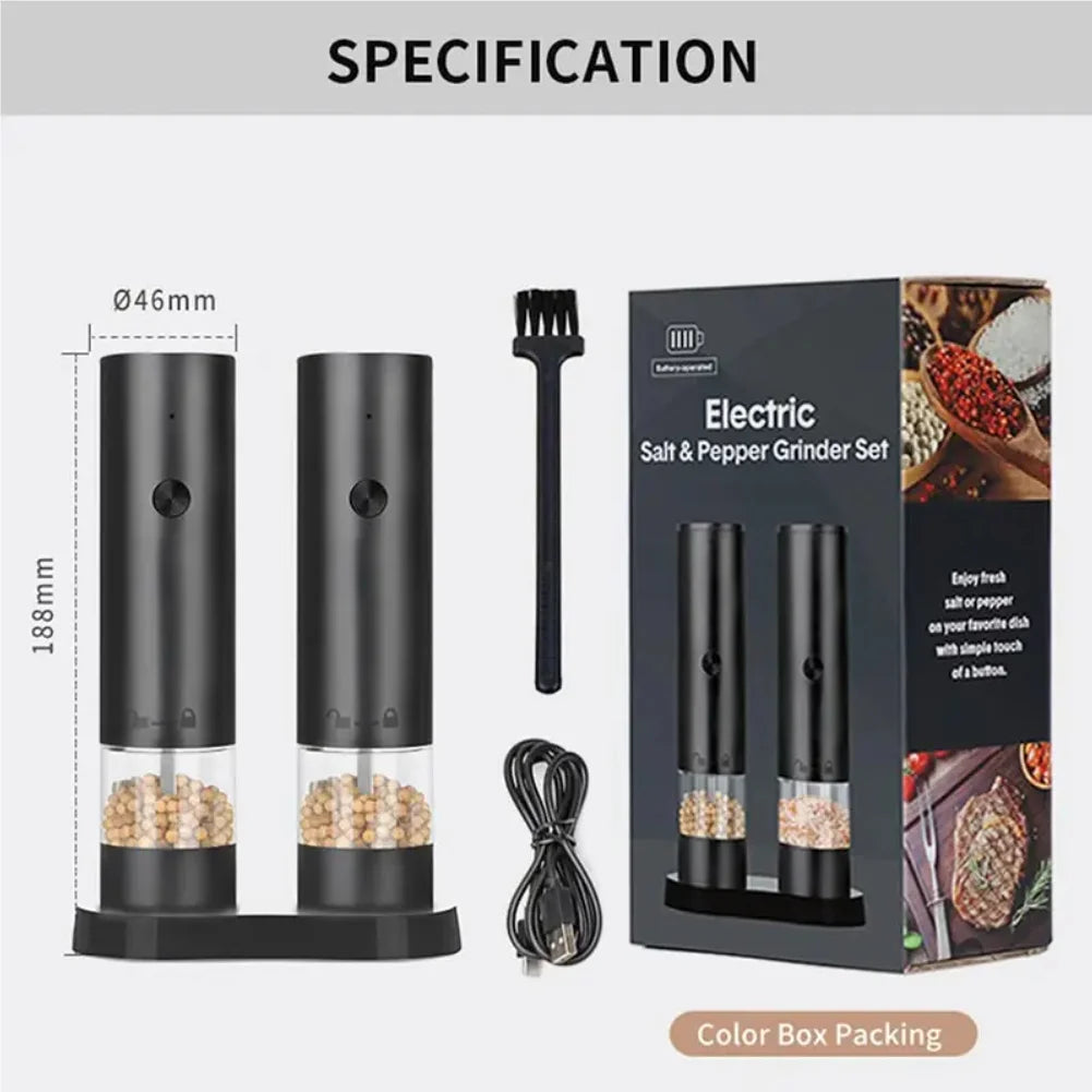 Rechargeable Electric Salt And Pepper Grinder Set-Peppercorn & Sea Salt Spice Shaker Mill Set With Adjustable Coarseness Durable Zpaxo