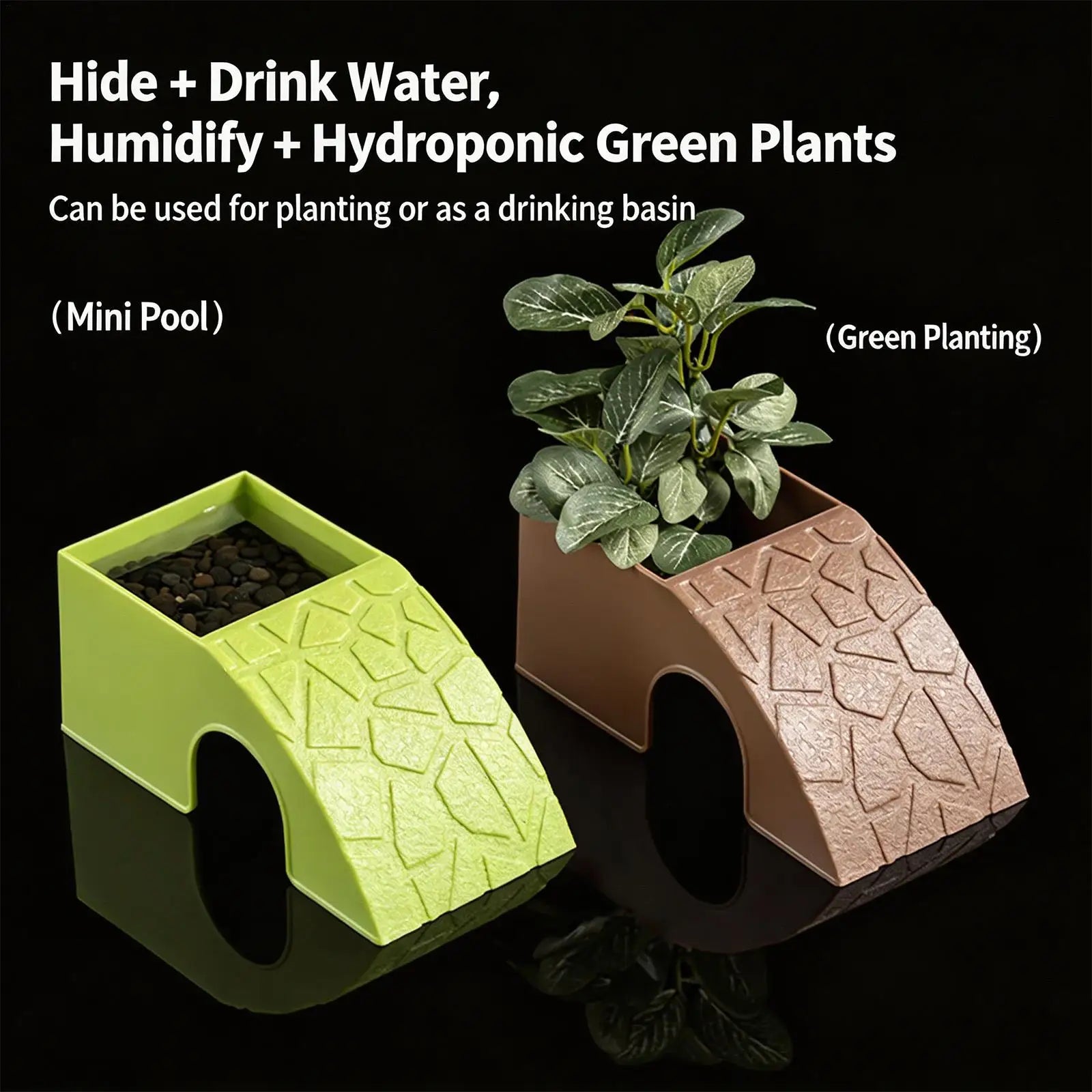 Reptile Cave Hide & Feeder – Gecko, Turtle & Aquarium Hideout Reptile Cave Hideout Zpaxo