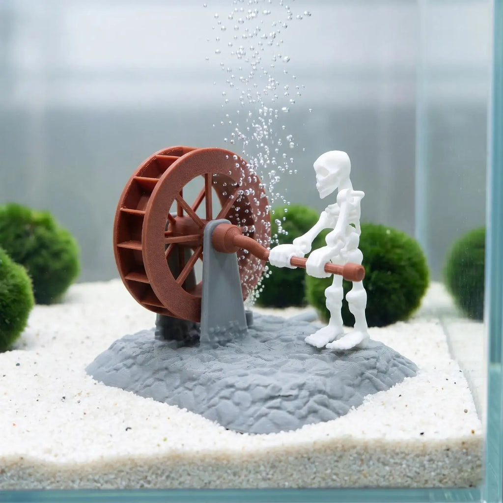 Fish Tank Decor Skeleton Rotating Water Wheel Landscape Decoration