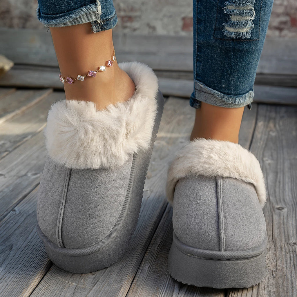 Women Ankle Boots Thickened Fluff House Shoes Women Trend Casual Short Boots Women Solid Color Slip on Furry Slippers Soft Warm Zpaxo