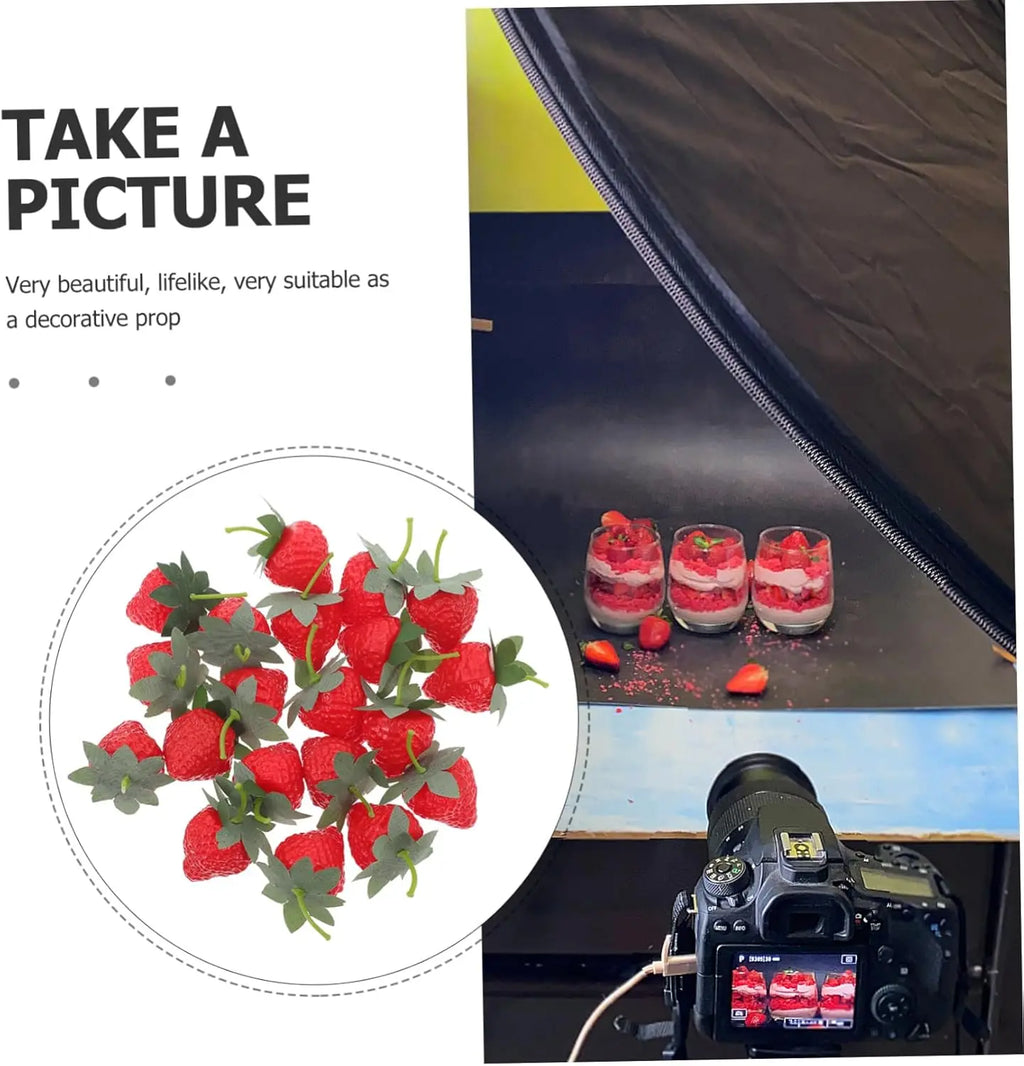 Matte Artificial Strawberries – Fake Fruit Décor & Photo Props