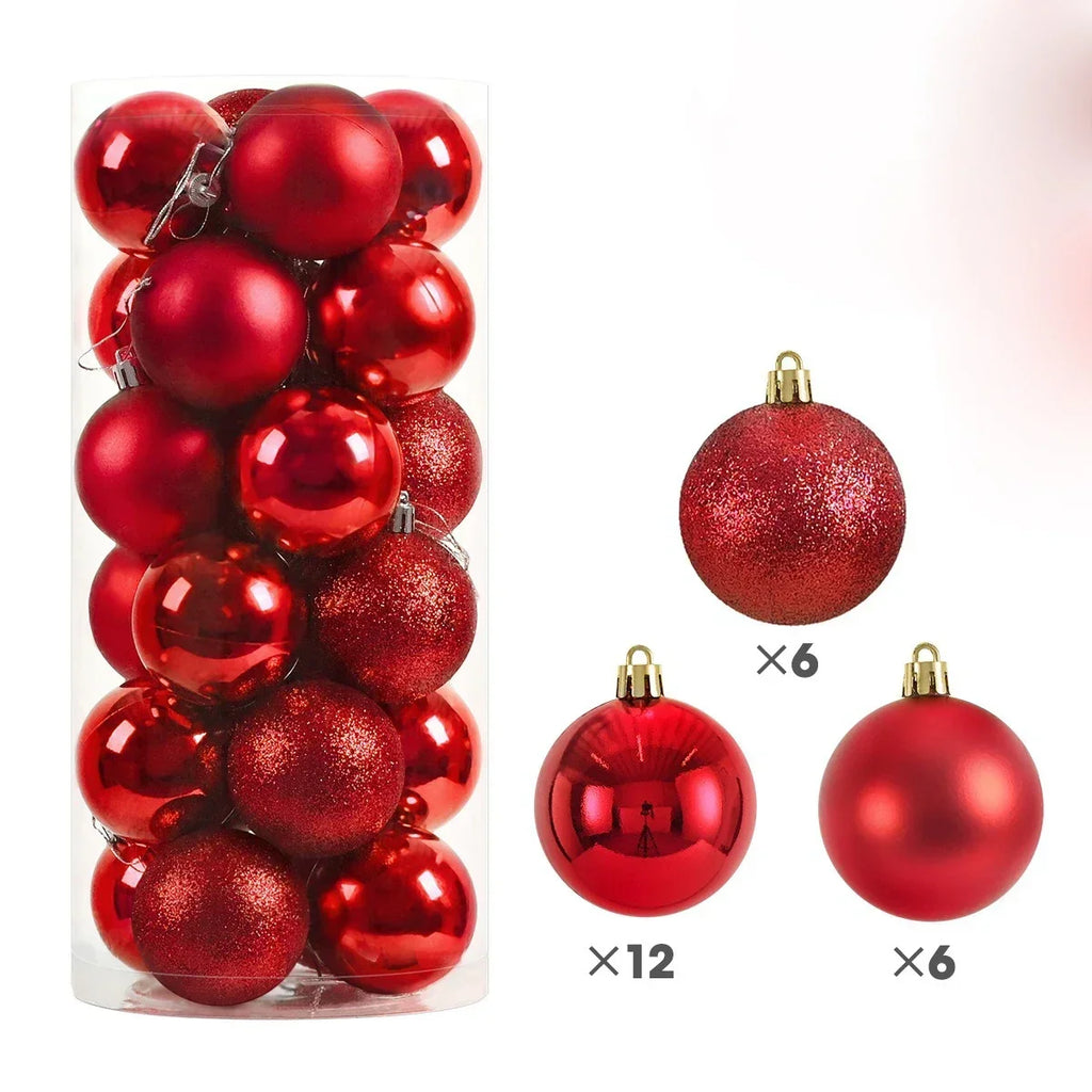 Hot 24Pcs 3/4/6cm Christmas Tree Balls Multicolor Xmas Ball Decorations Glitter Christmas Baubles Ornament Ball Party Home Decor Zpaxo Red 6CM