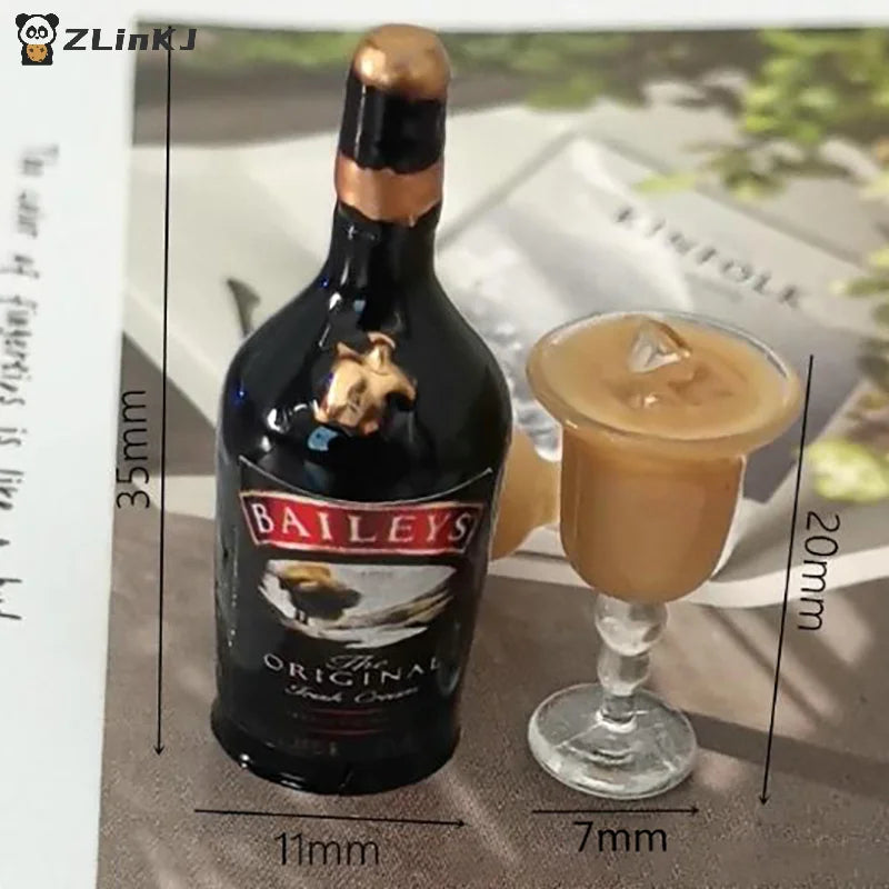 ▶1/12 Dollhouse Miniature Wine Bottle Set with cup Simulation Drinks Model Toys Zpaxo