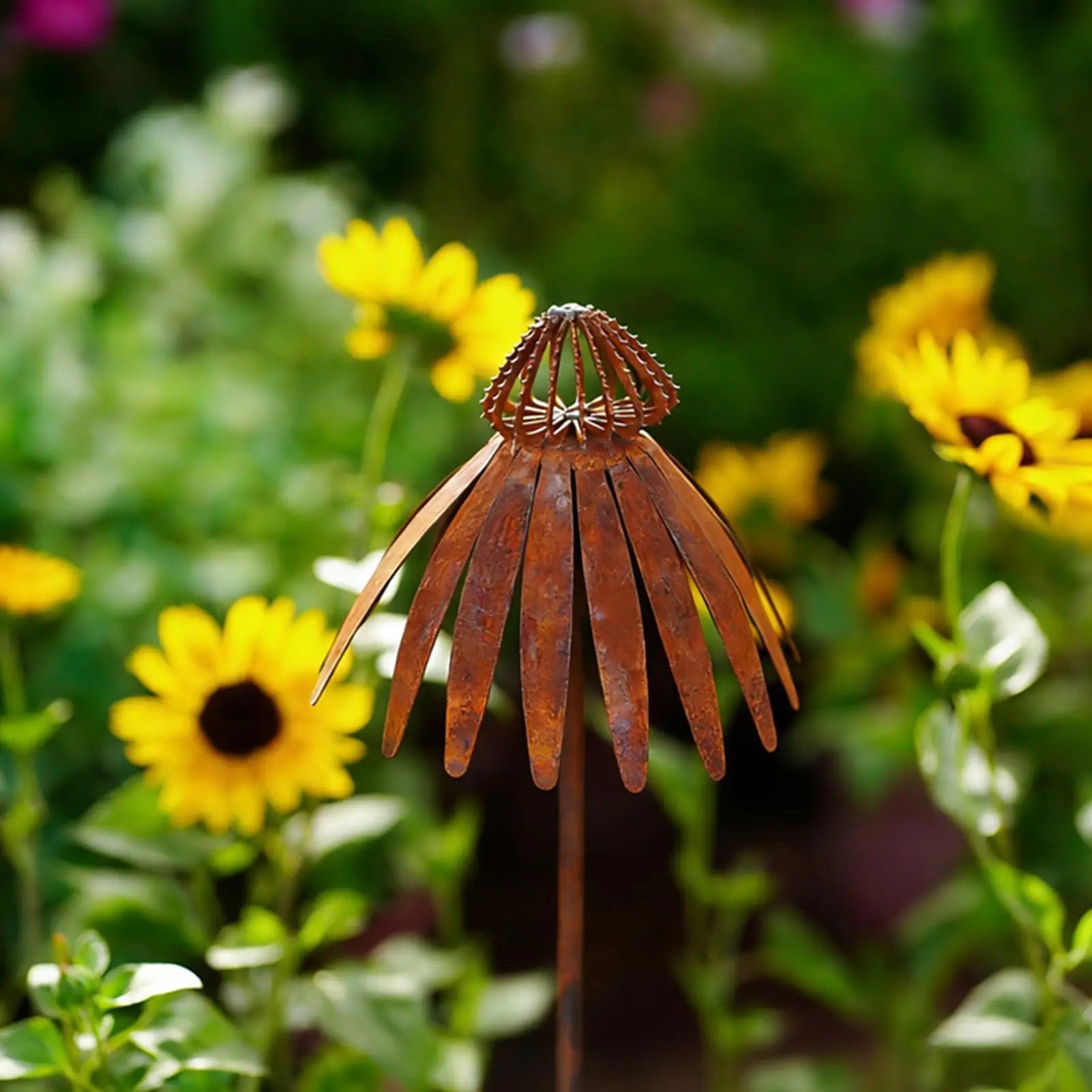 Metal Yard Art Weather Resistant Rusted Garden Decor Stakes Lawn