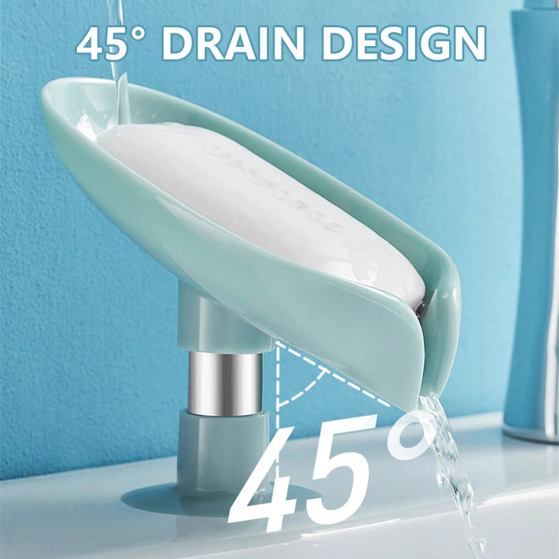 Leaf Soap Dish Holder with Suction Cup & Drain | Bathroom