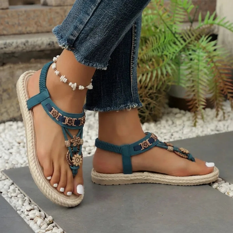 Women Casual Sandals Large Size Solid Color Sandals Round Head Bohemian Style Shoes Leisure Sandals 2026 New Rubber Bottom Shoes Zpaxo