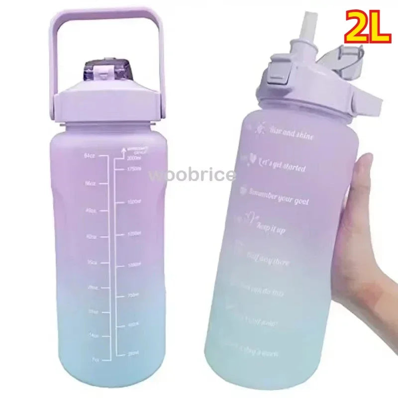 1-3PCS Sports Water Bottle for Running Drinking Bottle 2L Motivational with Time Marker Stickers Portable Reusable Plastic Cups Zpaxo 2pcs-2L-purple blue Select style