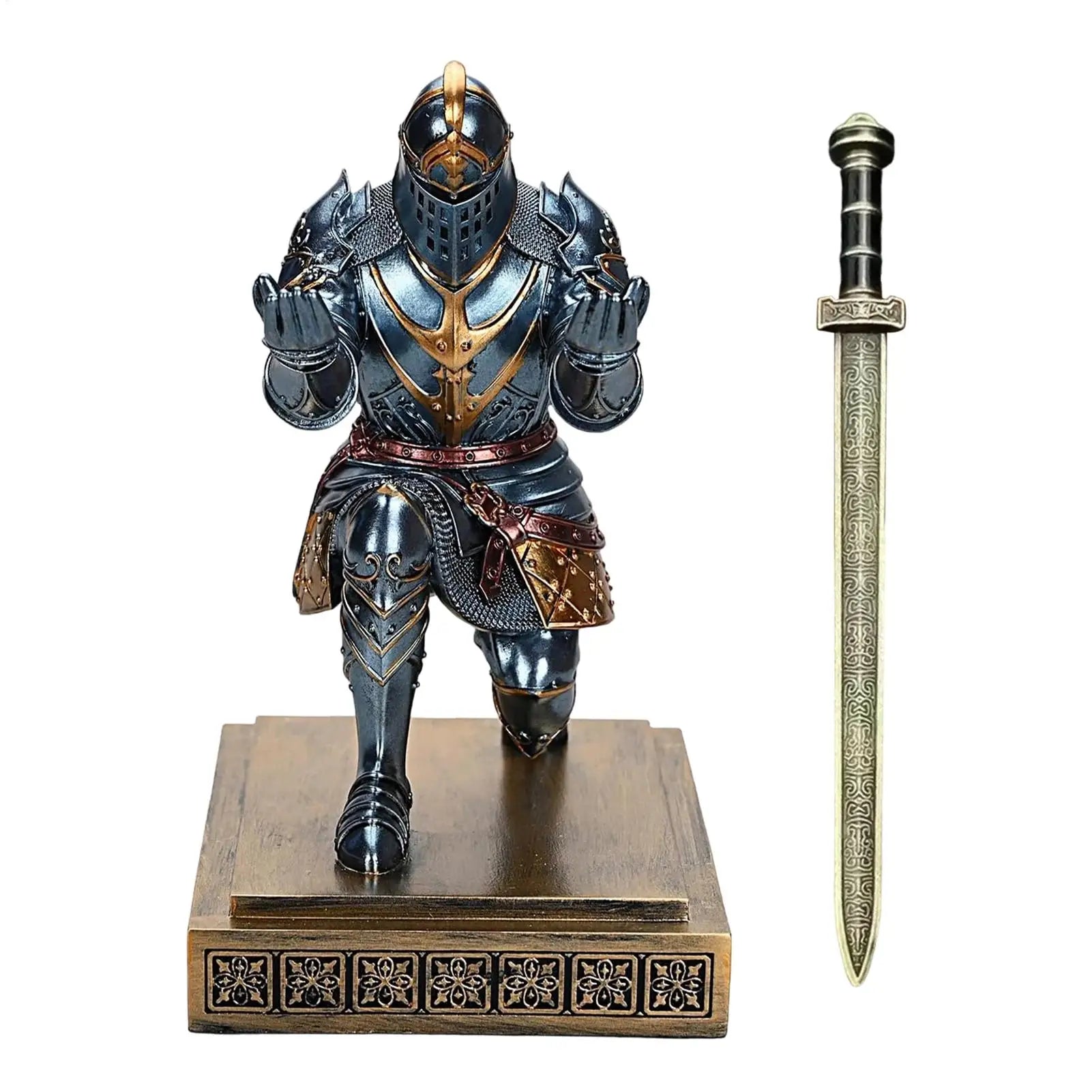 Cool Pen Holder Kneeling Pose Crayon Stand Knight Statue for Paper Pencils Table Painting Brush Workplace Classroom School Craft Zpaxo