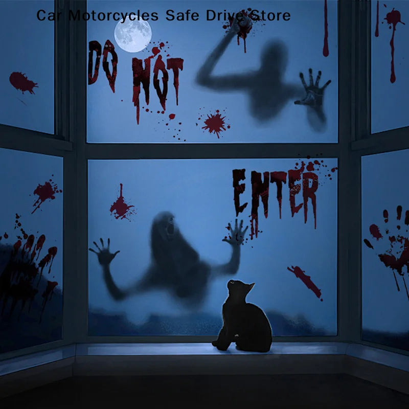 MHalloween Stickers Horror Blood Hand Print Door Window Bathroom