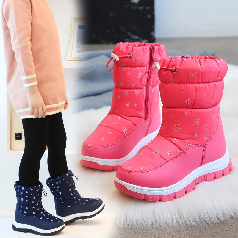 Winter Children Girls Snowflake Snow Boots Warm Plush Thick-soled Zpaxo