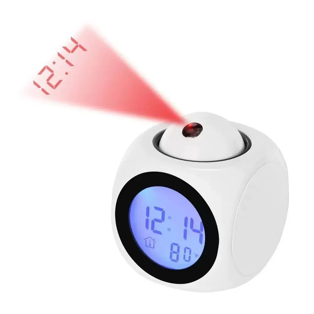 Projection Alarm Clock Ceiling Display Snooze Desk Table Clock Voice Multifunction Digital Projection Clock Temperature Display Zpaxo White