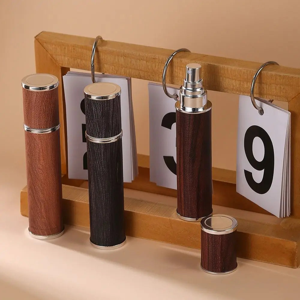 Portable PU Leather Perfume Bottle Leak-proof Spray Wood Grain Zpaxo
