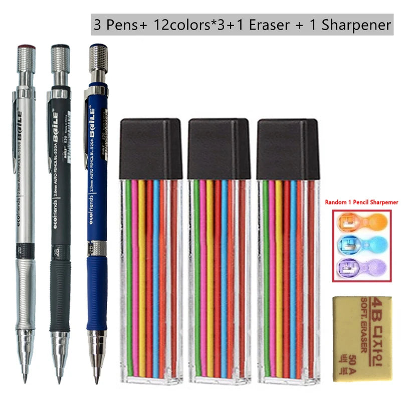 Mechanical Pencils 2B Automatic Black Lead Refills Art Drawing Pencil Zpaxo Color Pencil set C