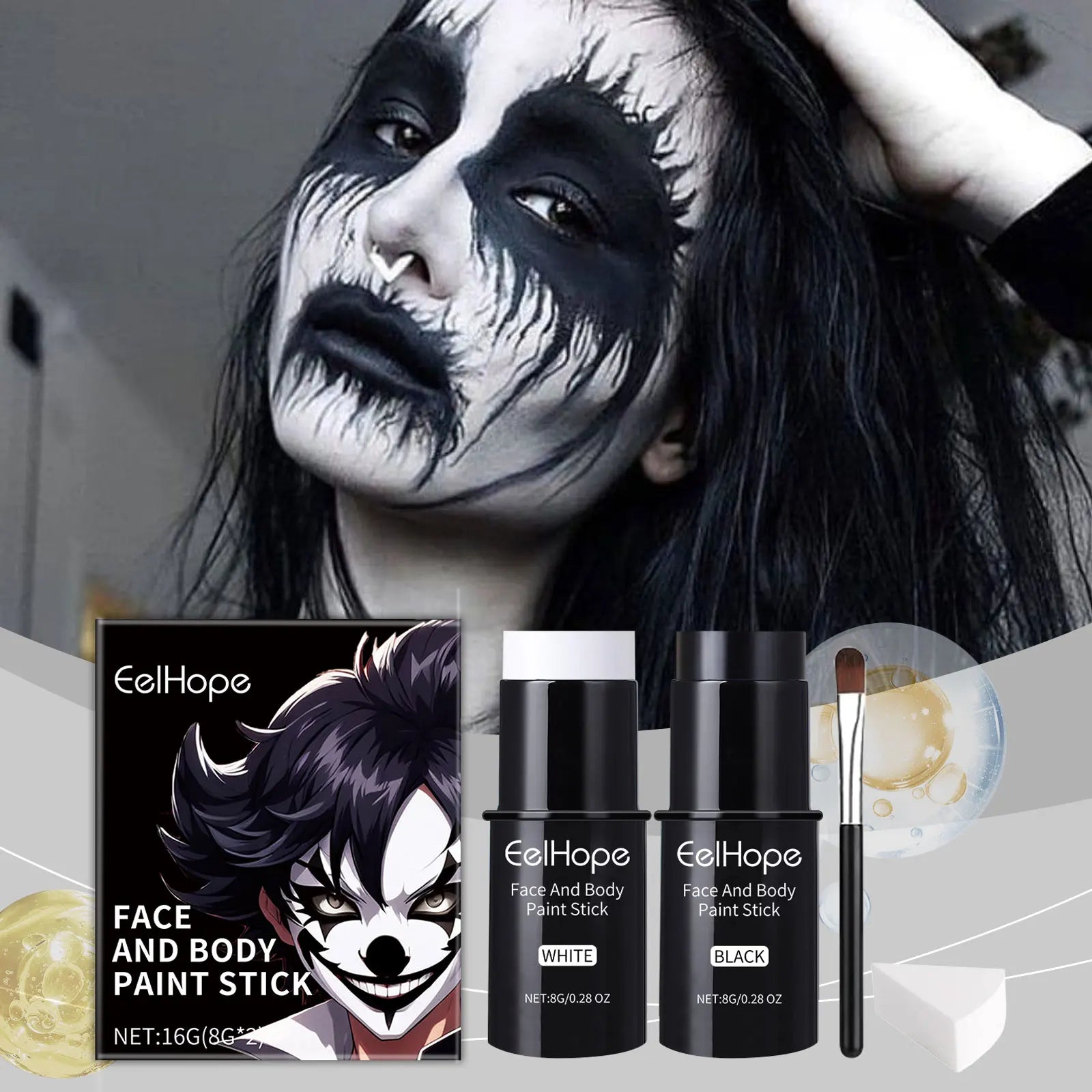 Halloween Black & White Face Body Paint Kit – Clown Joker Makeup Face & Body Paint Kit Zpaxo