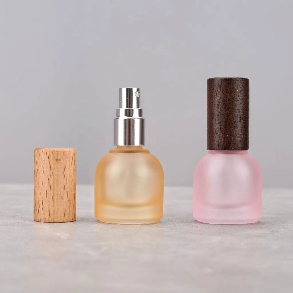 10ml Frosted Glass Refillable Perfume Spray Bottle | Wood Cap