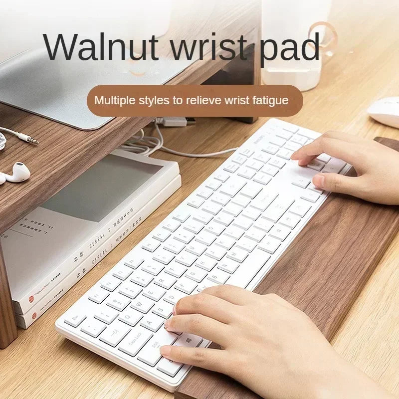 Wooden Keyboard Wrist Rest Walnut Mouse Pad Solid Support Anti-slip Zpaxo