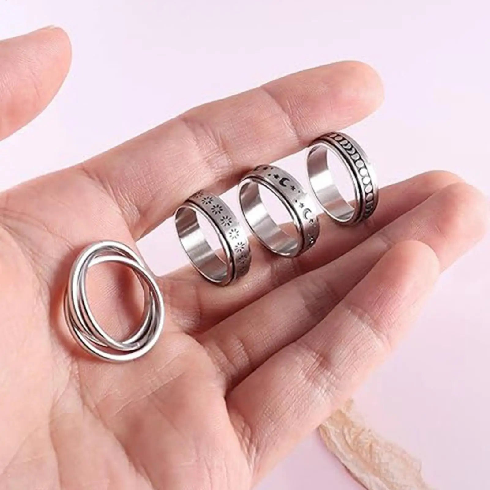 Fidget Ring Set 4-Piece Stylish Jewelry Relaxing Toy Women Fidget Rotating Rings For Party Gathering Masquerade Commuting Zpaxo