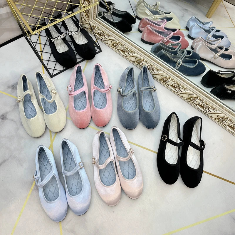 Flats Shoes for Women 2023 New Autumn Summer Korea Fashion Mary Jane Shoes Round Toe Women's Shoes Velvet Silk Flats Women Shoes Zpaxo