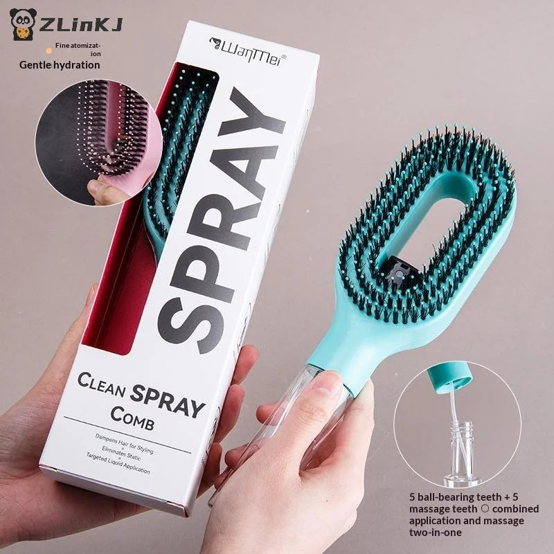 ▶1Pcs Refillable Liquid Water Spray Paddle Comb Anti Static Spray Hair Brush Soft Bristle Hair Styling Massage Comb For Home Zpaxo