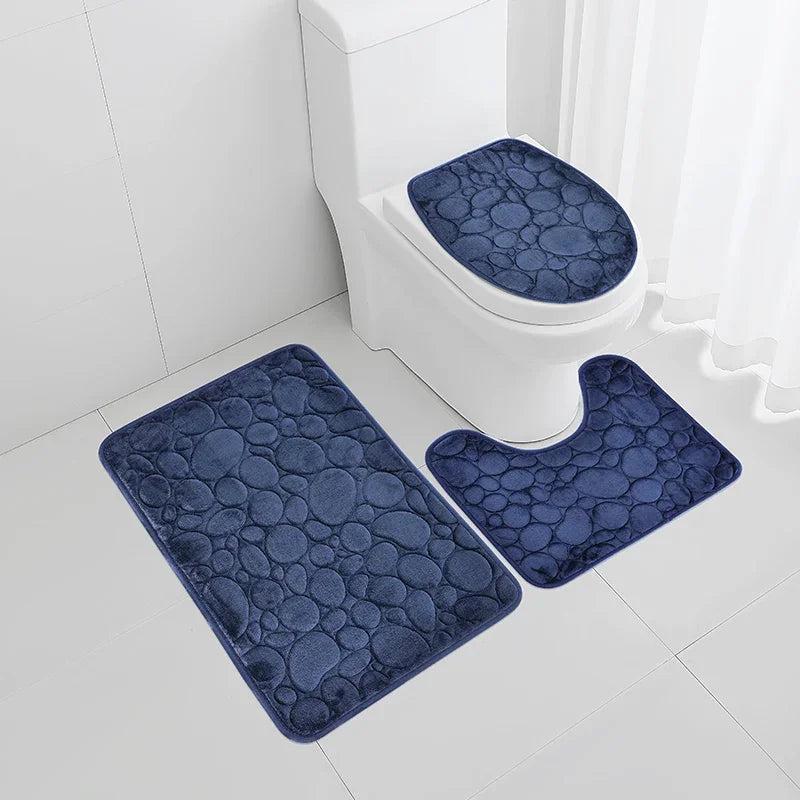 3PCS Solid Color Simple Bathroom Water-absorbing and Non-slip Floor Mat Stone Pattern, Comfortable and Soft, Three-piece Set Zpaxo