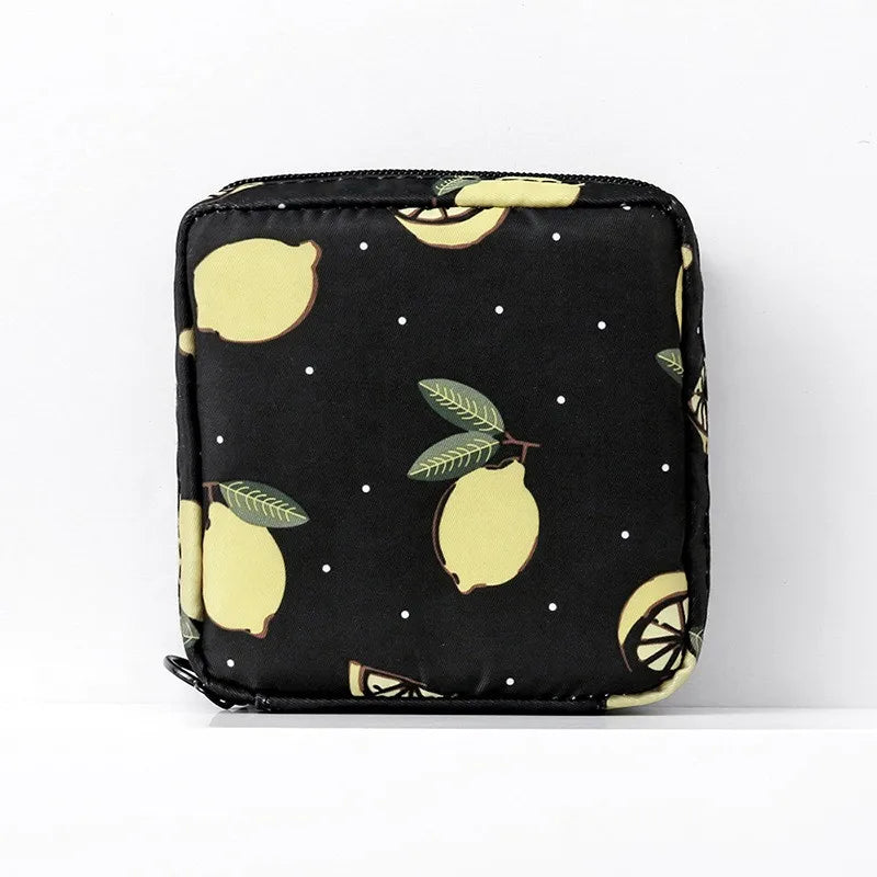 Women Portable Sanitary Pads Storage Bag Tampon Pouch Napkin Cosmetic Zpaxo Black Lemon