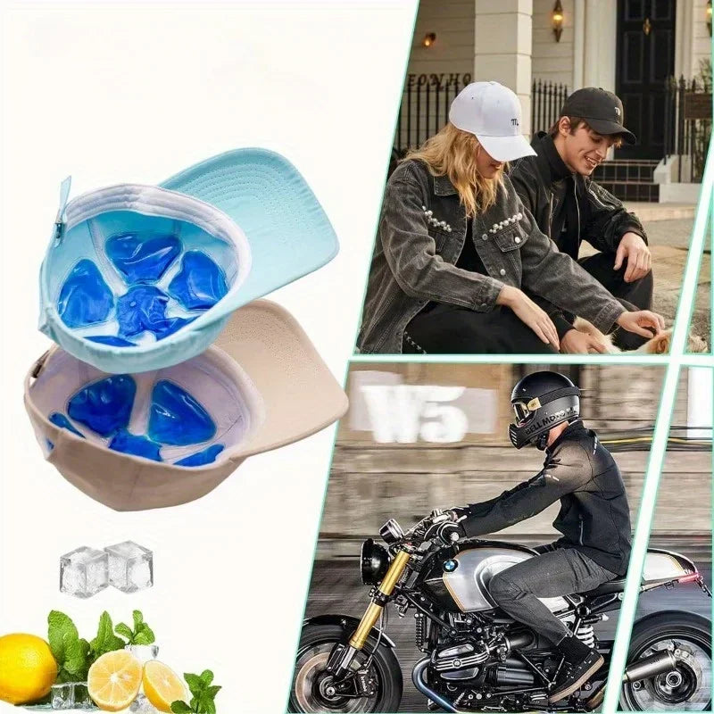 Blue PVC Gel Ice Adjustable Cooling Pad Helmets Hats Reusable Cold