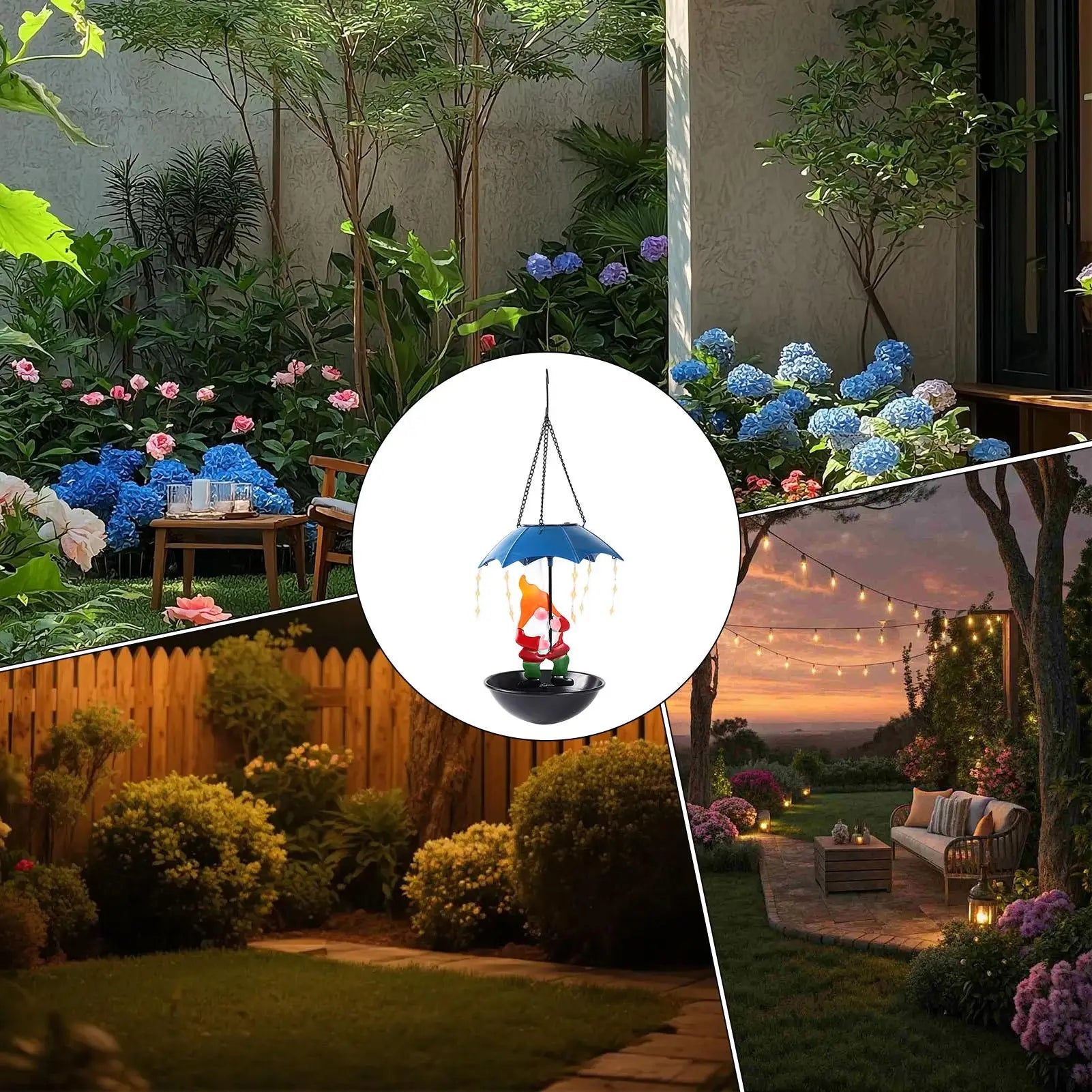 Metal Bird Feeder Umbrella Decorative Gnome Tray Outdoor Yard Wild