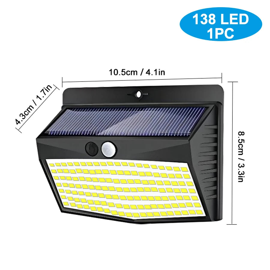 Solar Security Wall Light Garden Small Motion Sensor Fence Light Outdoor Super Bright Waterproof 3 Modes Yard Door Garage Zpaxo 138 LEDS