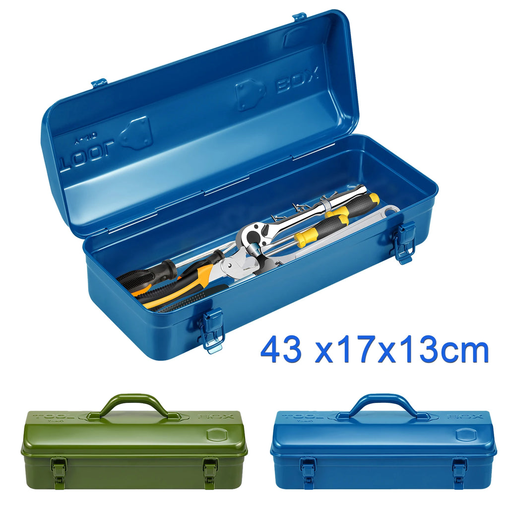 Tool Box 43x17x13cm Portable Steel Tool Box Hip Roof Style with Metal Latch Closure Tool Chest for Household Workshop Car Zpaxo