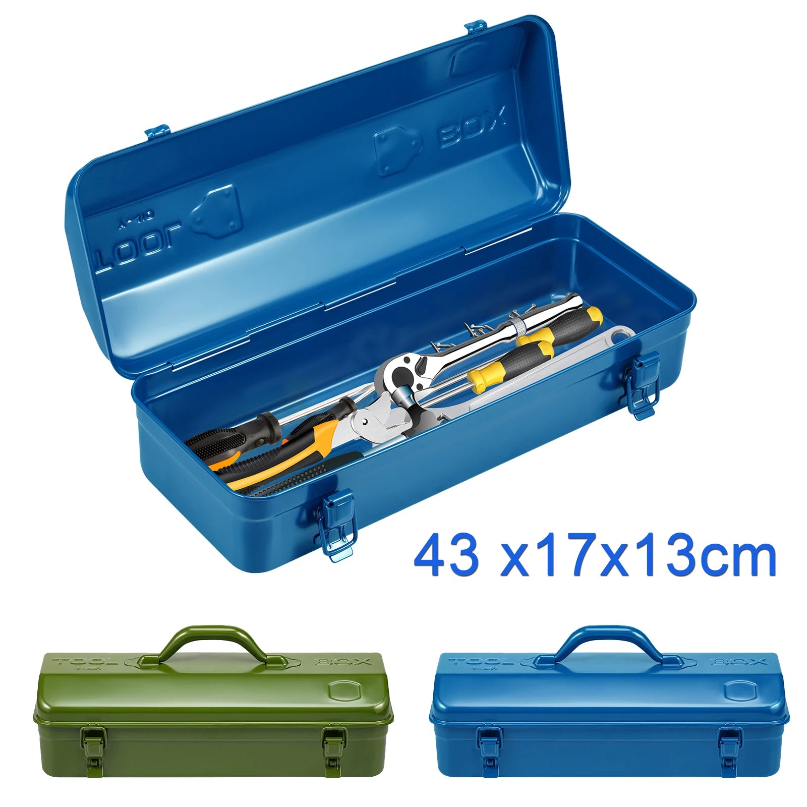 Tool Box 43x17x13cm Portable Steel Tool Box Hip Roof Style with Metal Latch Closure Tool Chest for Household Workshop Car Zpaxo