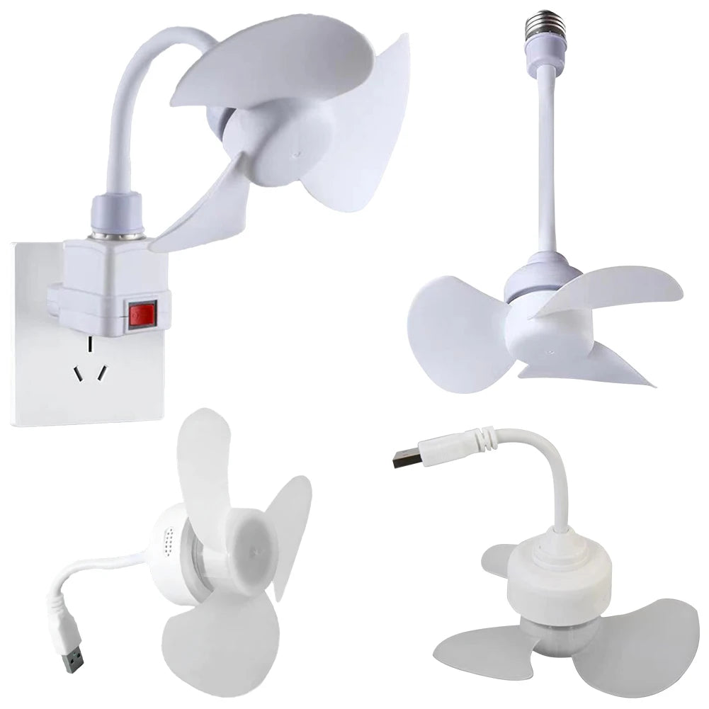 Socket Fan Light E27 Base/USB Indoor Ceiling Fan Light Hose Extender Light Bulb Fan with Socket for Bedroom Living Room Zpaxo