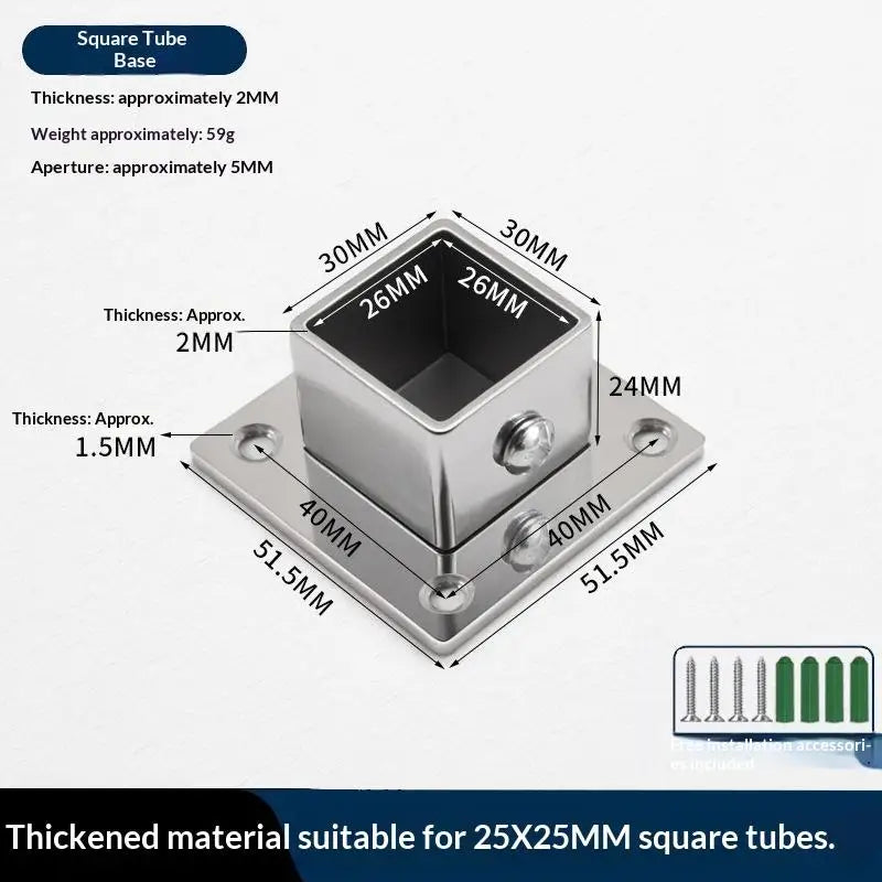 1 2 Sets Flange Base Stainless Steel Square Tube Connector Outer Dia Zpaxo 25MM