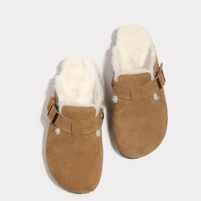 2025Fashion Women Casual Faux Suede Slippers Wedges Heel Cork Mules