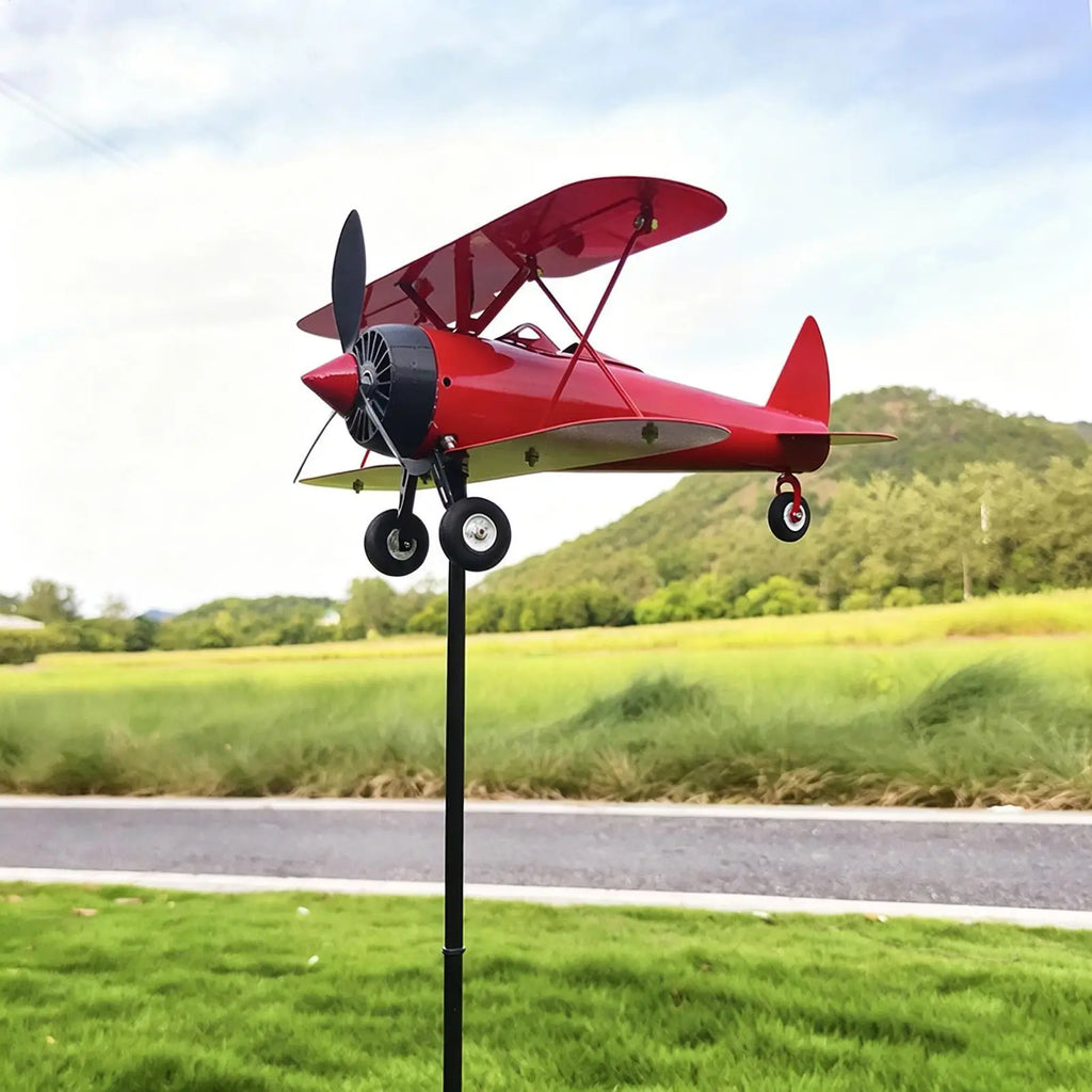 Airplane Weathervane Metal Windmill Wind Measuring Tool Spinner Lawn