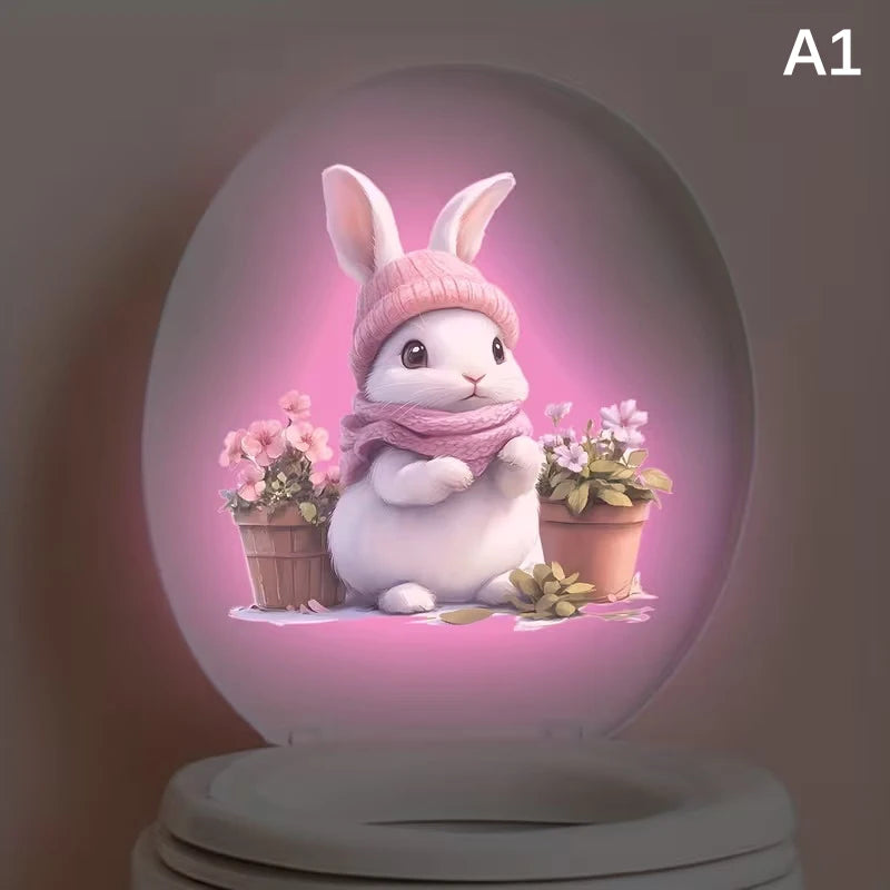 Glow in the Dark Rabbit Toilet Sticker – Removable Bathroom Decal