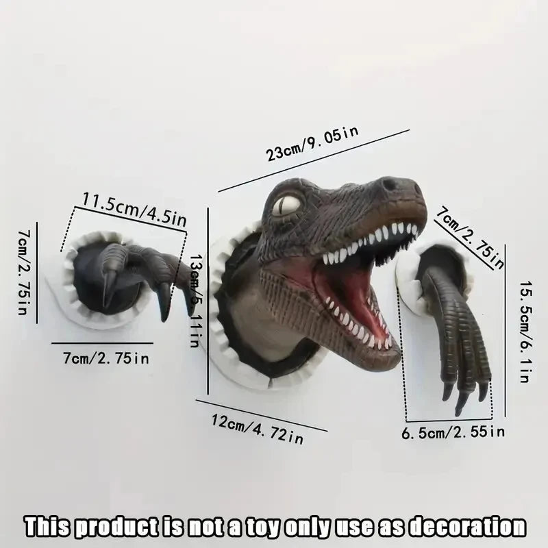 3D Broken Wall Dinosaur Head Decor Realistic Velociraptor Mount