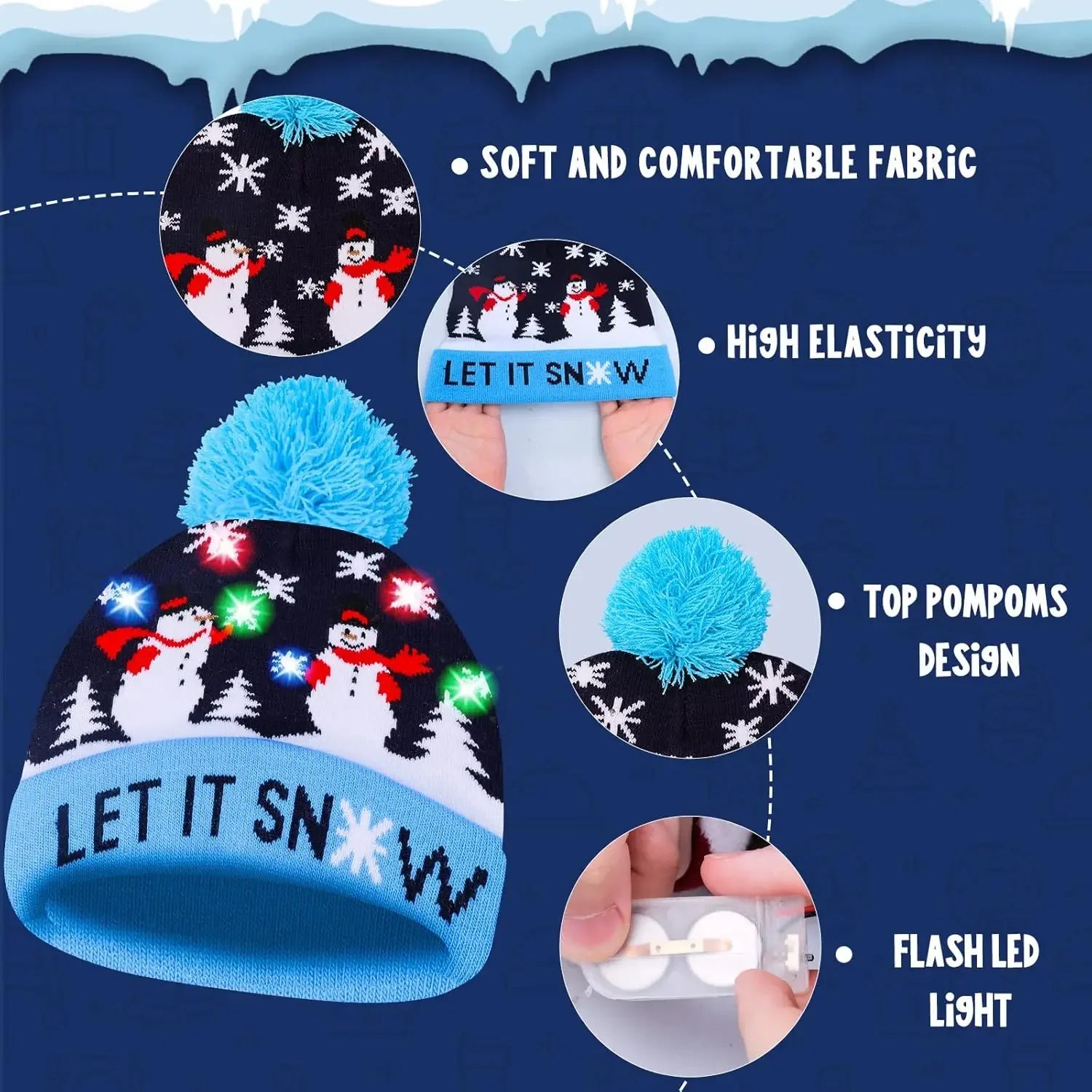 Glowing Christmas LED Santa Hat Battery Operated Flashing Knit Beanie