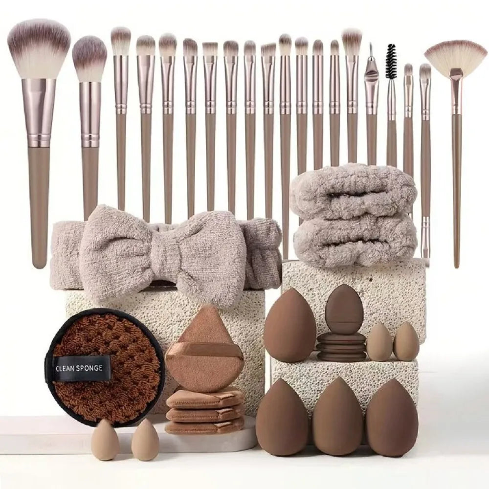 Soft 20 Makeup Tools Professional Comfortable Brush Headband Zpaxo Coffee-40pcs