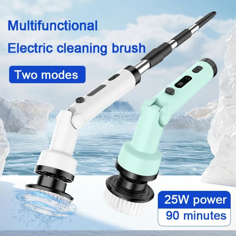 Electric Spin Scrubber Cordless Cleaning Brush with 9 Replaceable Brush Heads Adjustable Handle for Bathroom Floor Tile Kitchen Zpaxo