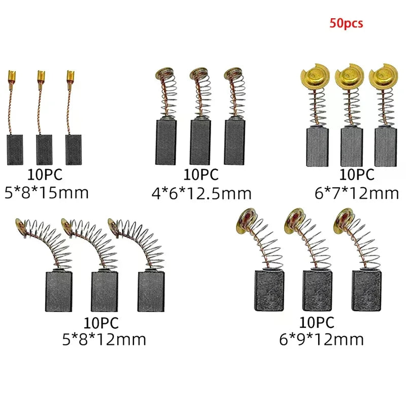 50pcs Carbon Brush Replacement Kit Fit For Drills Sanders Grinders & Motors Durable Motor Parts Zpaxo