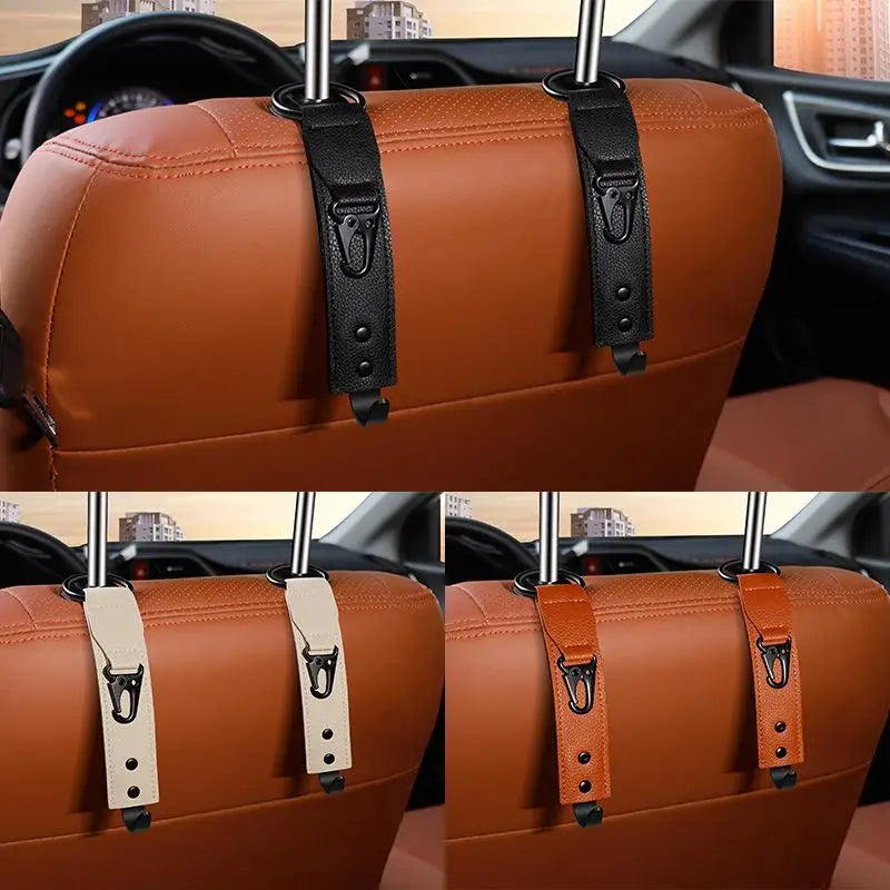 PU Leather Car Headrest Hook – Seat Organizer Hanger Clip