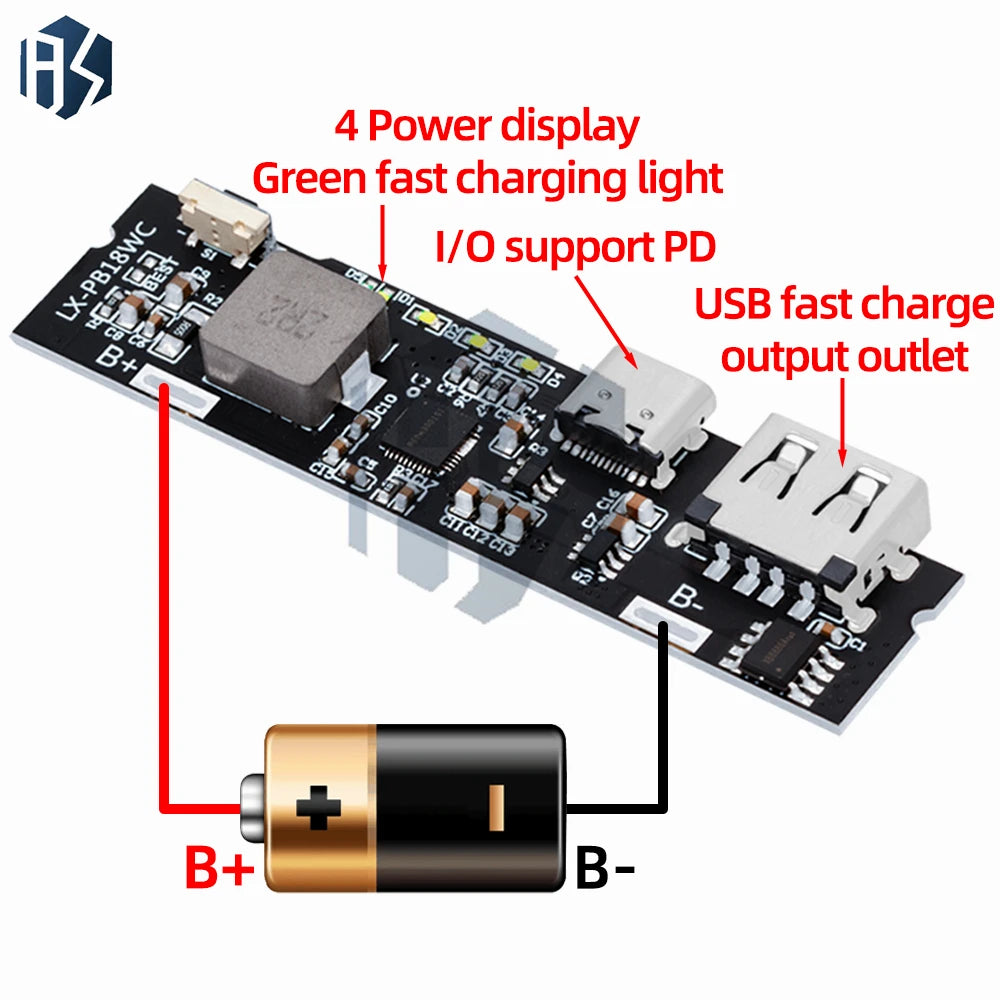 QC3 0 QC2 PD 18W Dual Port Type-c USB-A Fast Charging Module 18650 Zpaxo