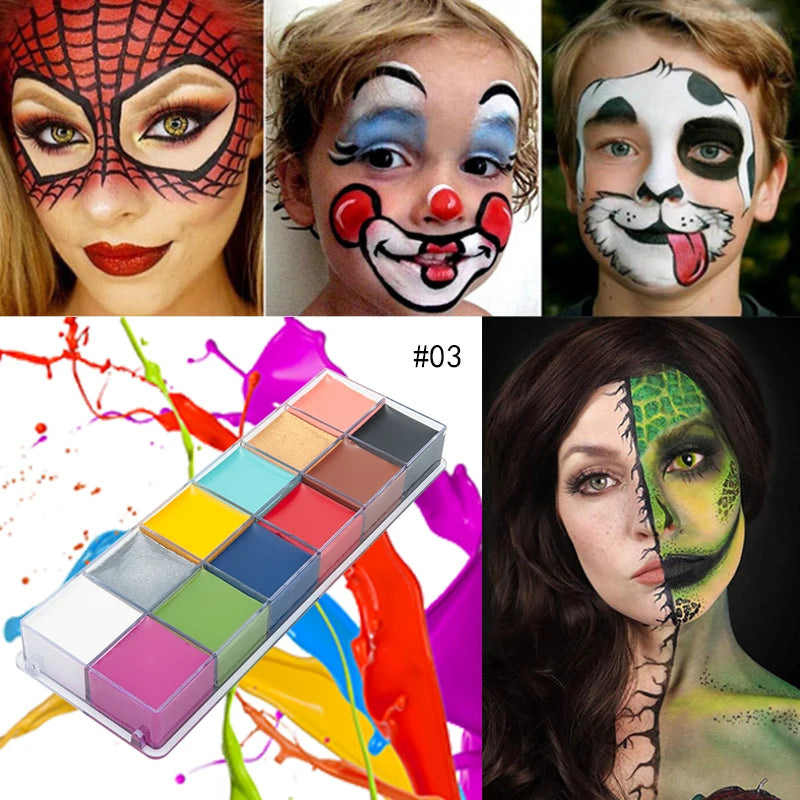 Face Body Oil Paint Palette 12 Colors Stage Special Effects Halloween Zpaxo
